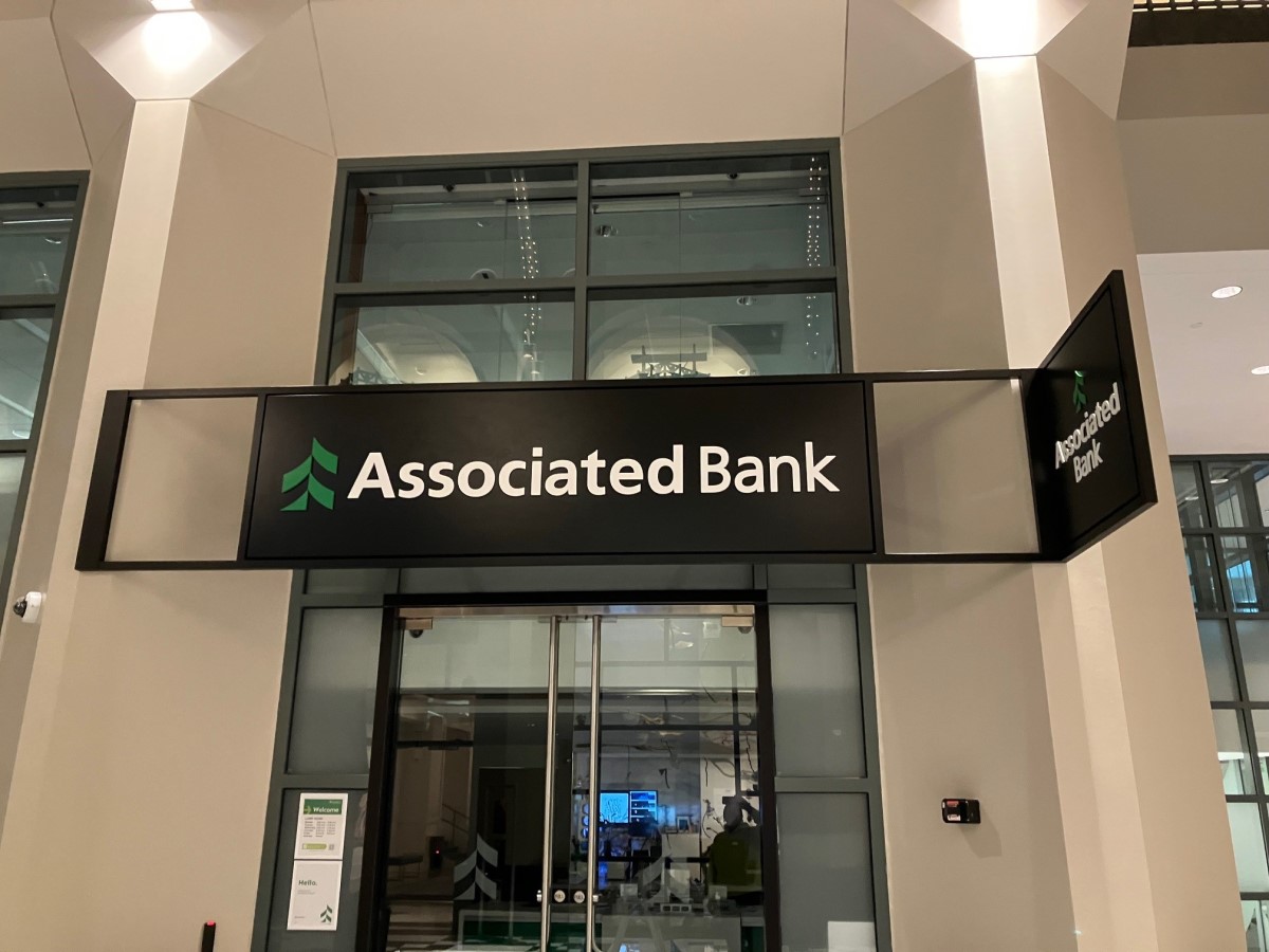 Interior bank entrance sign.