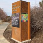 Outdoor garden wayfinding signage.