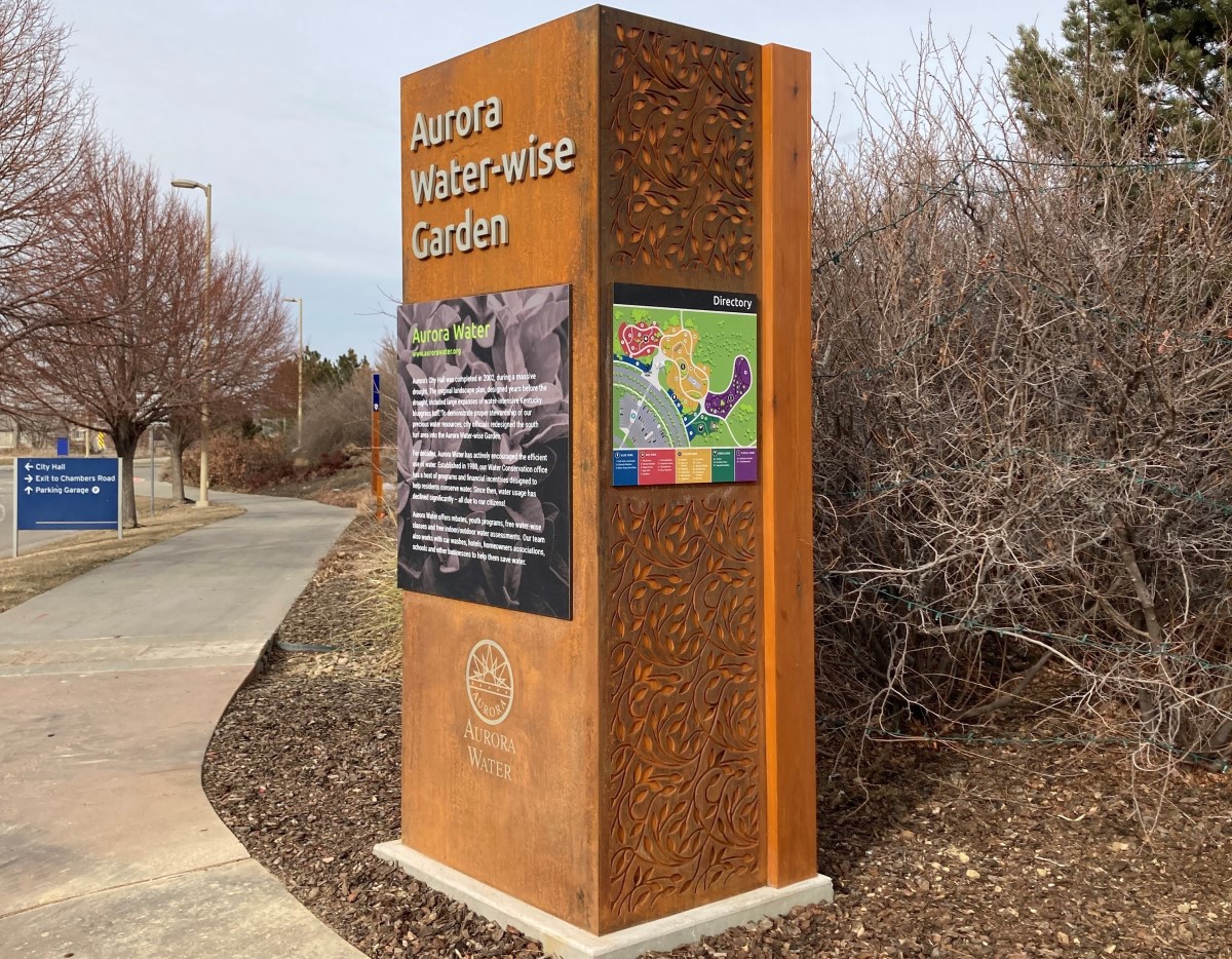 Outdoor garden wayfinding signage.
