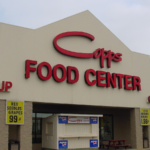 Exterior supermarket building sign.