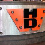 Custom metal lobby sign.