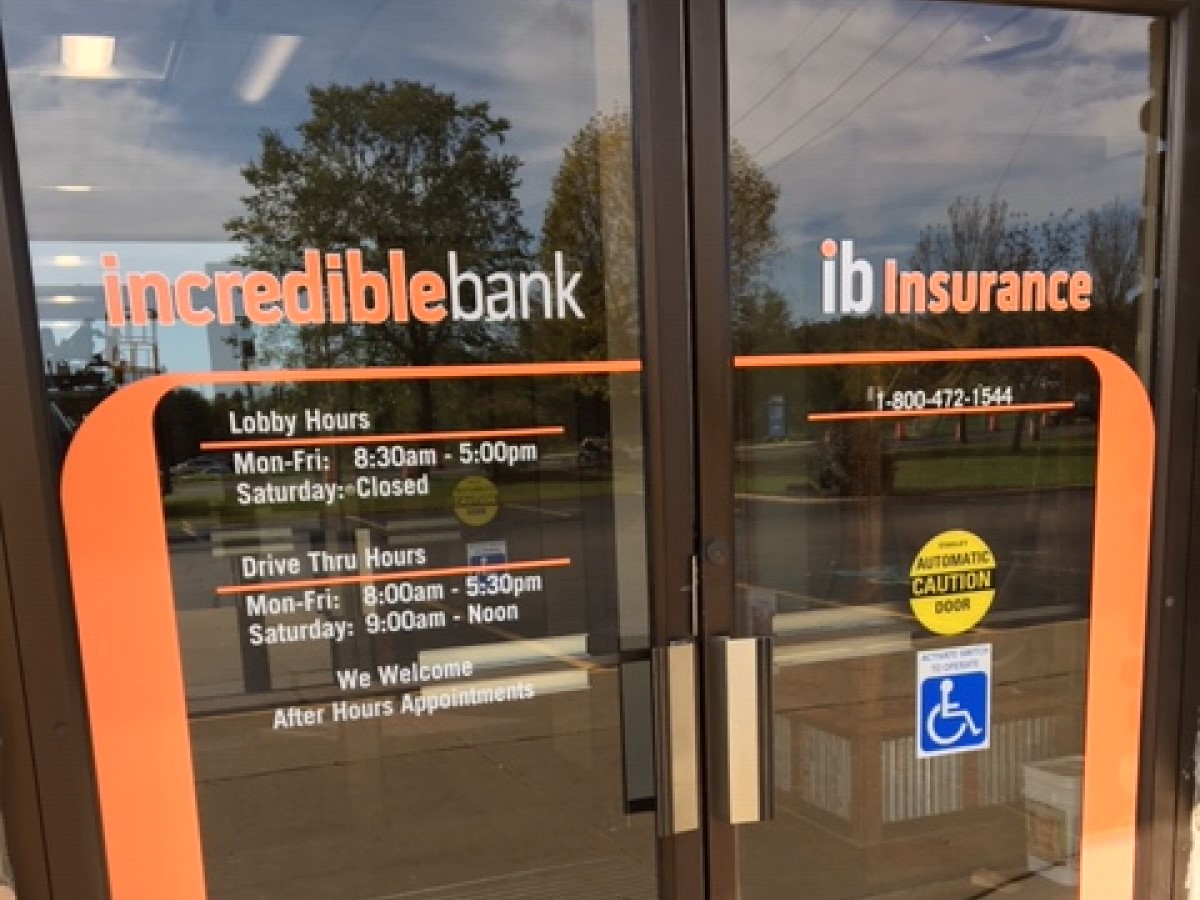 Vinyl glass door decals for bank.