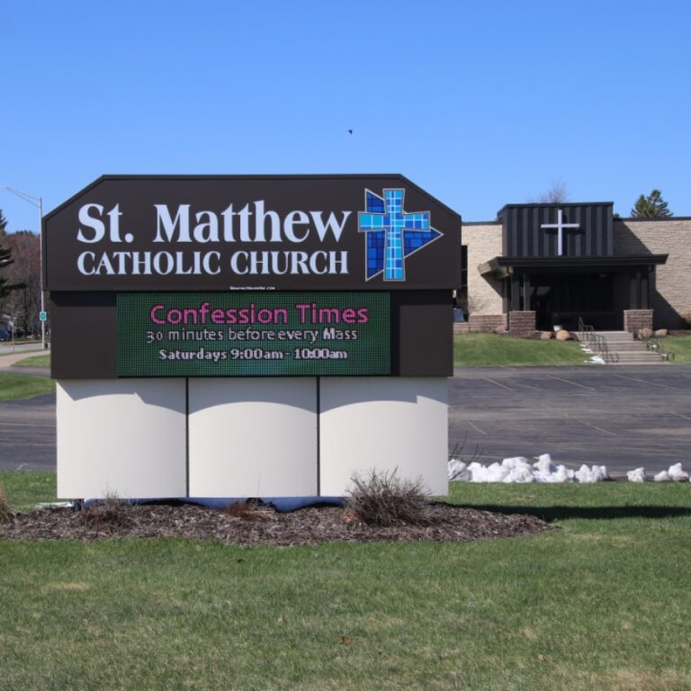 Outdoor sign with digital screen for church.