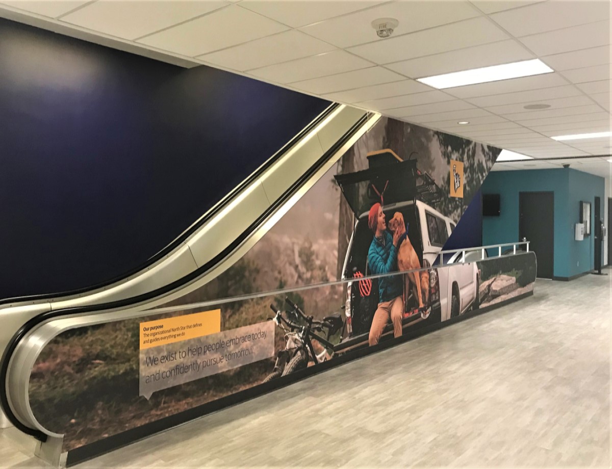 Completed vinyl escalator decal.
