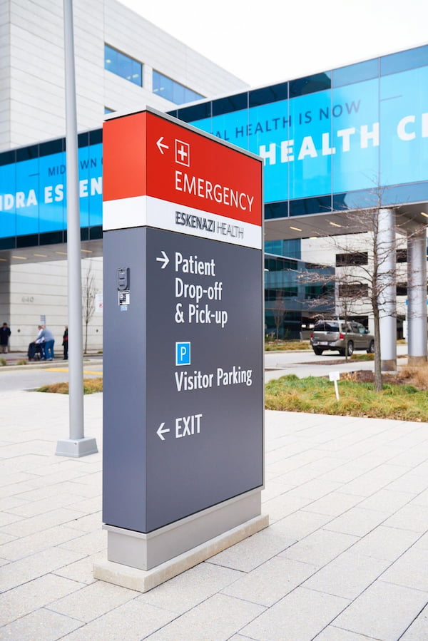 Hospital exterior signage.